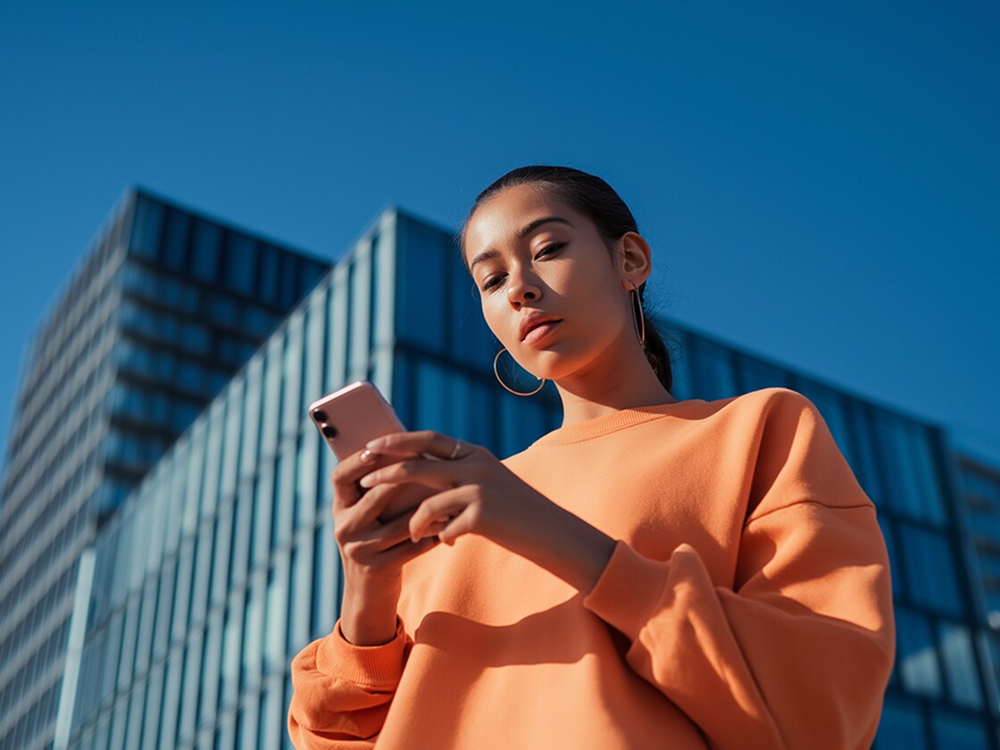 Girl holding her smartphone using SEAT’s remote functions