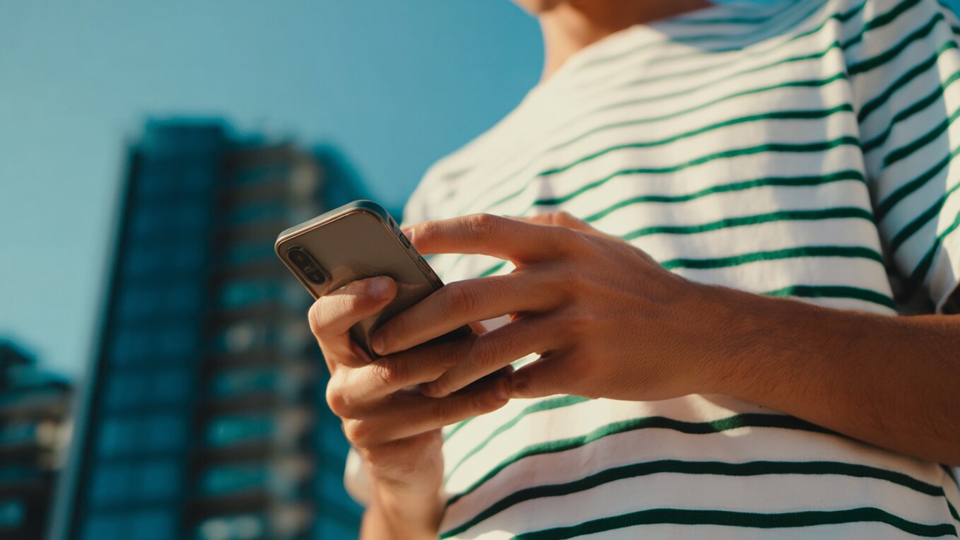 Man using its smartphone to show how easy is to access remotely to the car, thanks to my SEAT app