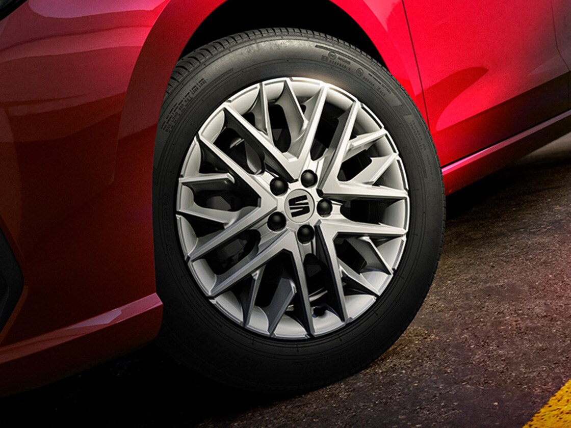 view of seat ibiza’s 16-inch design alloy wheels. 