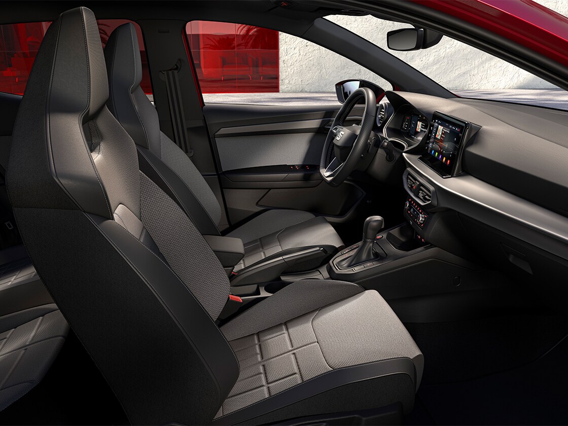 SEAT Ibiza interior details including the embossed bucket seats for FR in nuance.