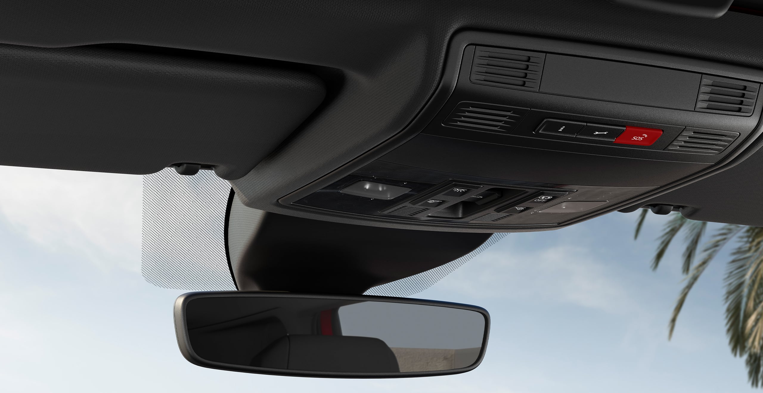 SEAT Ibiza interior view of the rear mirror and call assistance 