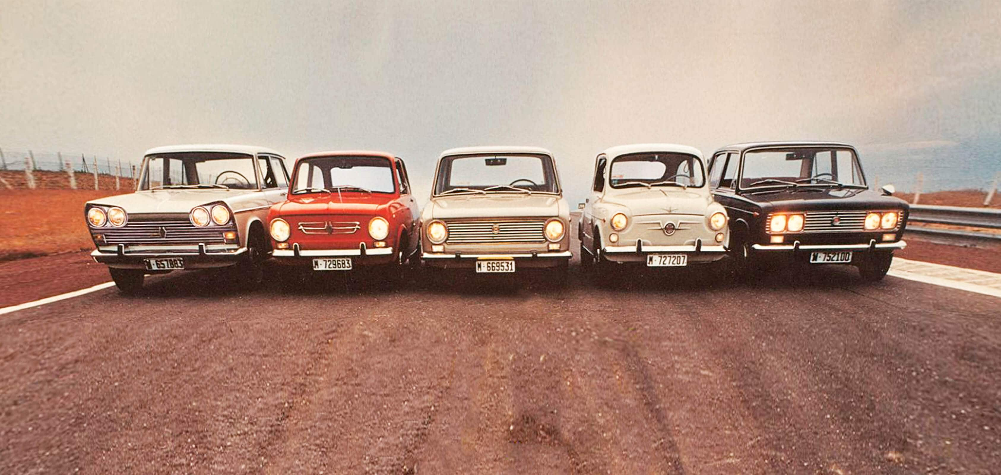 Shot of vintage SEAT cars on street