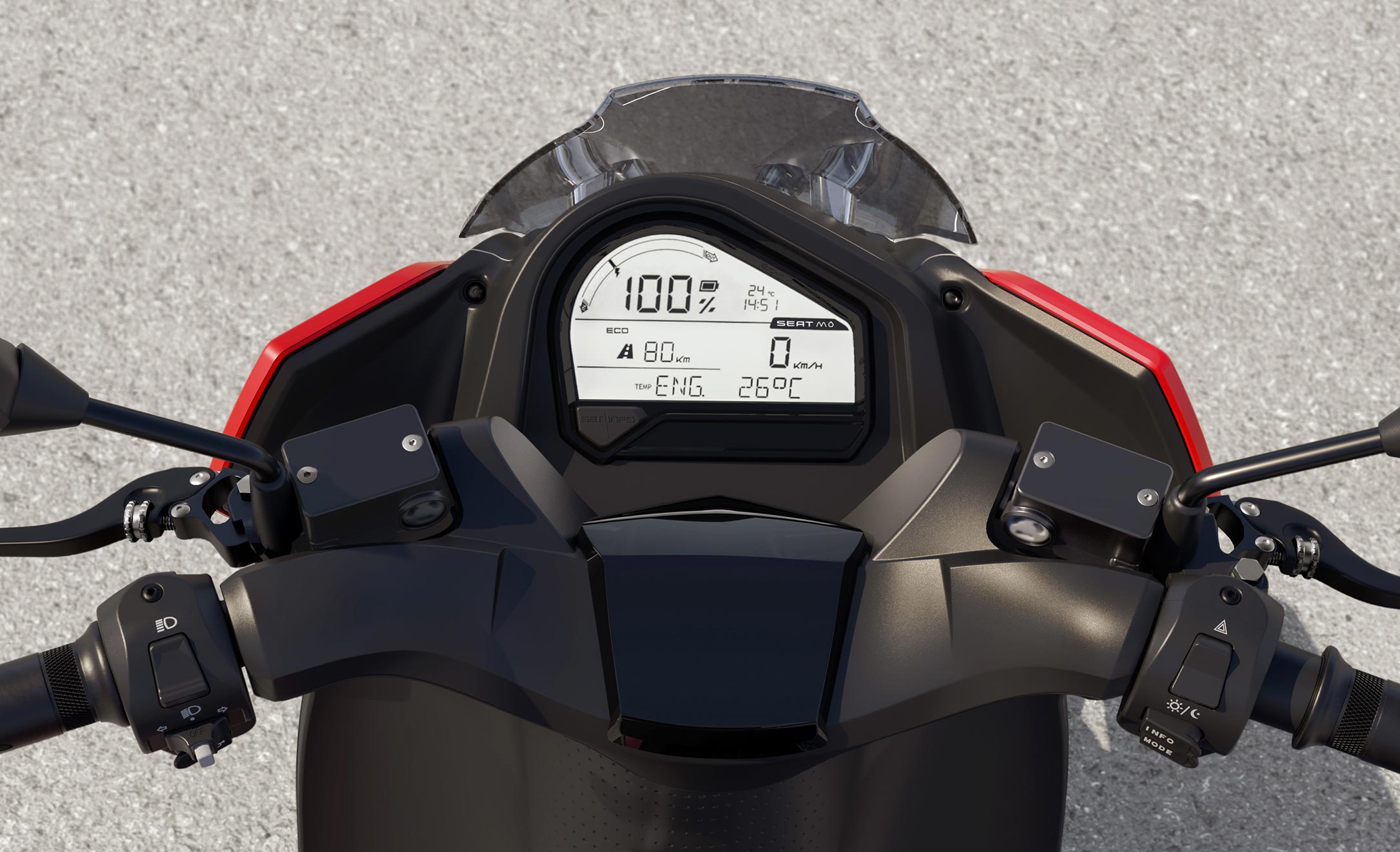 SEAT MÓ eScooter 125 riding modes electric motorcycle screen detail view